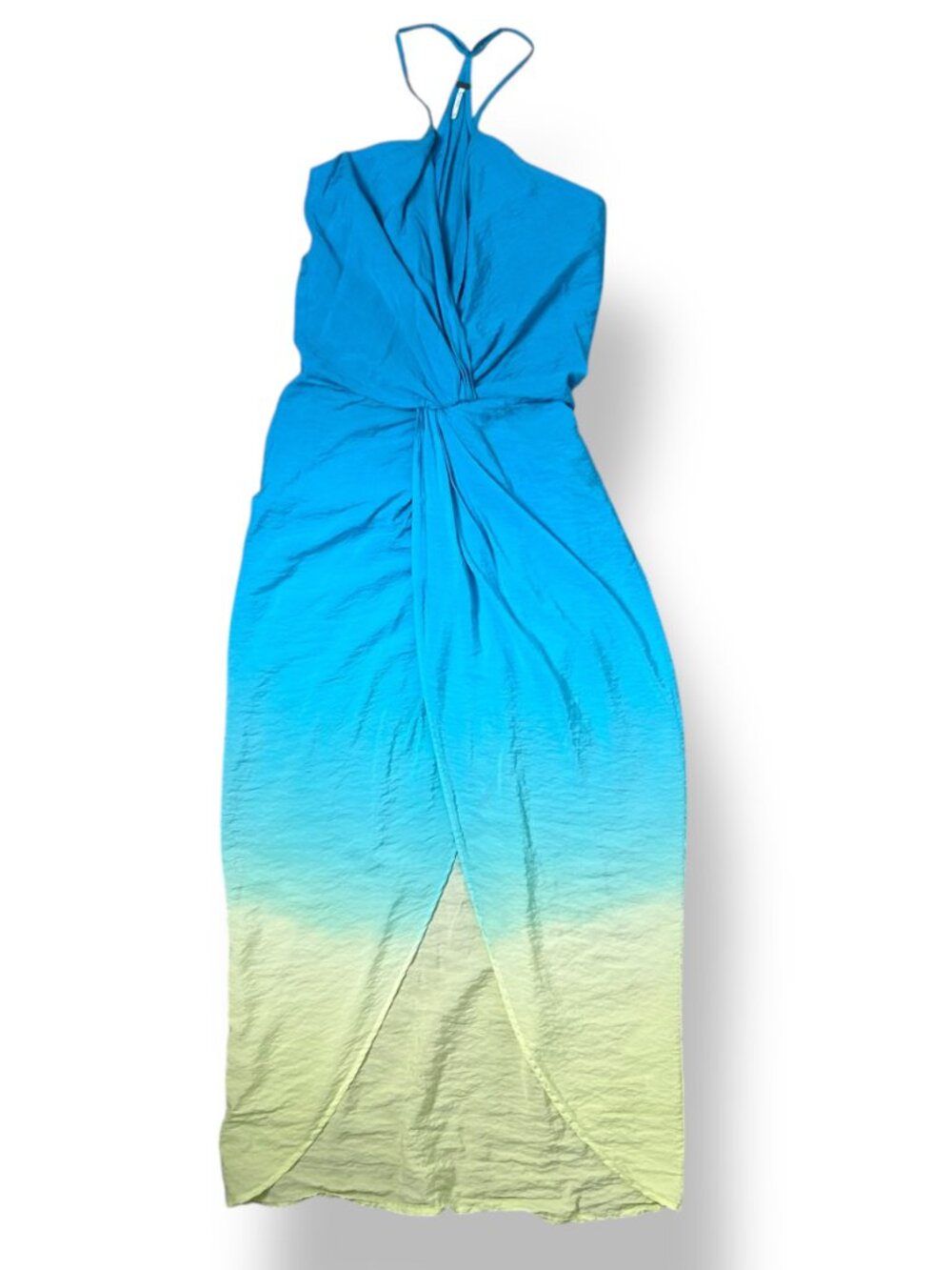 Young Fabulous & Broke YFB Ombre Sire Maxi Dress Halter Teal Yellow Sz XS